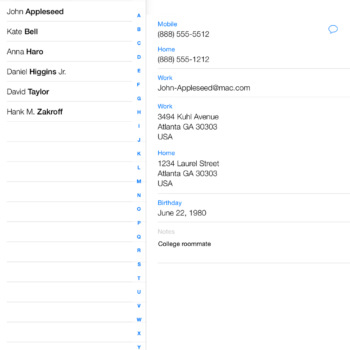 Contacts in IOS 7 mit iPad