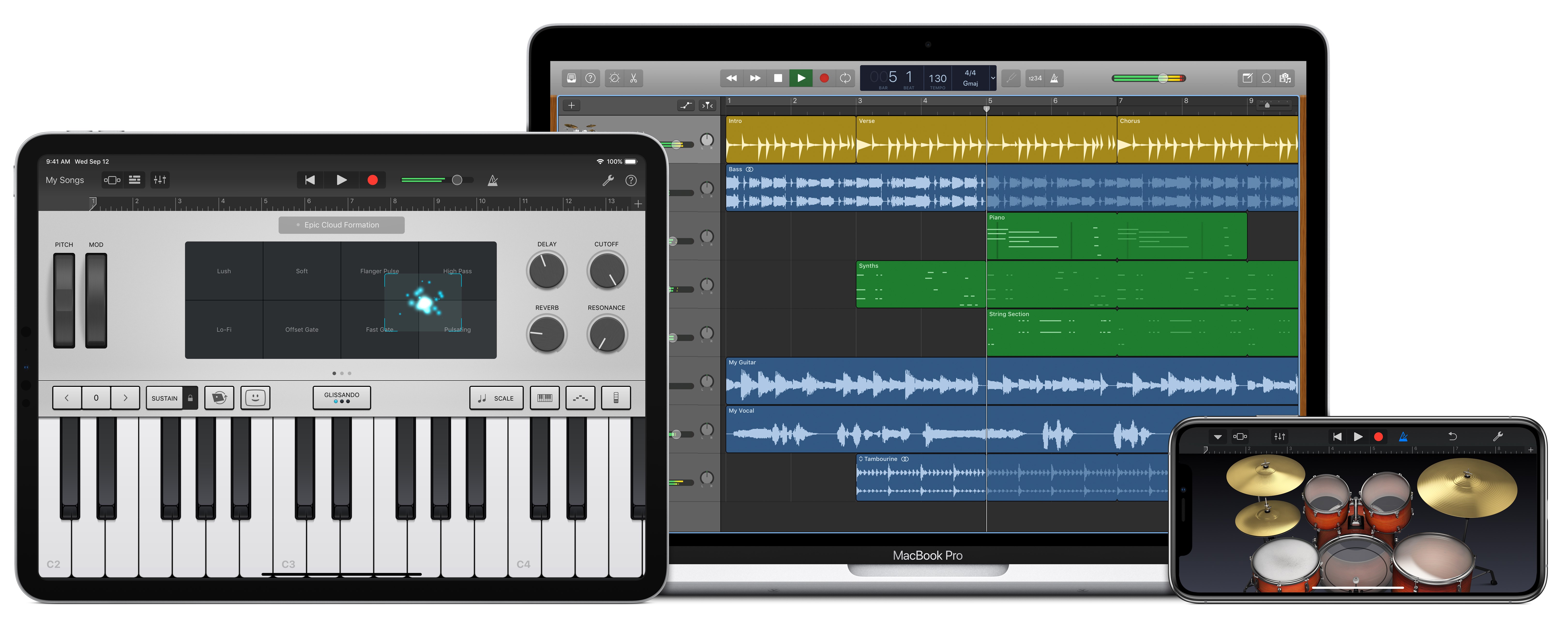Apple GarageBand auf Mac, iPad Pro und iPhone.